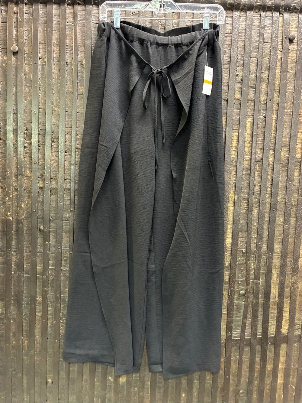 CeCe Black Wide-Leg Draped Panel Pants